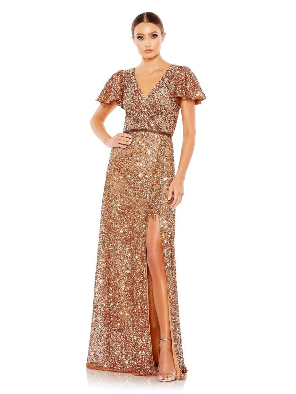 NWT Mac Duggal Size 8 Copper Long Formal Embellished Evening Gown